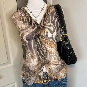 vintage y2k zebra print guess top
